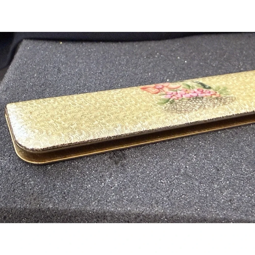 Vintage Brass Folding Purse Comb Travel Enamel Fold Textured Mid Century Modern